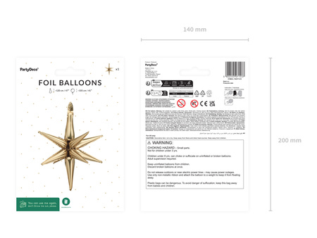Balon foliowy Gwiazda 3D, 105cm, złoto