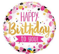 #BFK Balon foliowy 18" QL CIR - "Happy Birthday  To You Pink & Gold Dots" KK