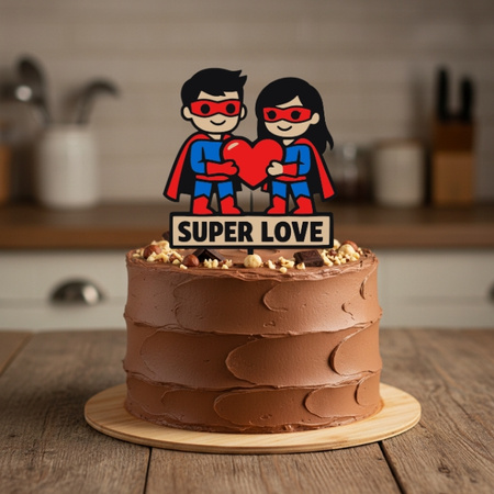 Topper na tort 16x10 cm SUPER PARA I LOVE YOU WALENTYNKI WZ.II