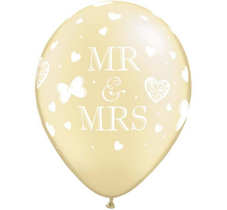 #BL Balon QL 11" z nadr. "MR. & MRS.", metalik kość słoniowa  / 25 szt. KK