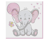#ZSE Serwetki Baby Elephant with Pink Ballon, 33x33 cm, 20 szt.