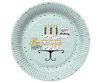 #ZTA Talerzyki papierowe Mint and Happy B-day, 18 cm, 8 szt.