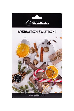 Zestaw 4 szt. wykrawaczek foremek do ciastek pierników DZWONECZEK, CHOINKA, MIKOŁAJ, BAŁWAN Galicja