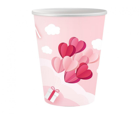 #ZKU_GD Kubeczki papierowe Kolekcja Love Is In The Air (różowe), 250 ml/ 6 szt. KK
