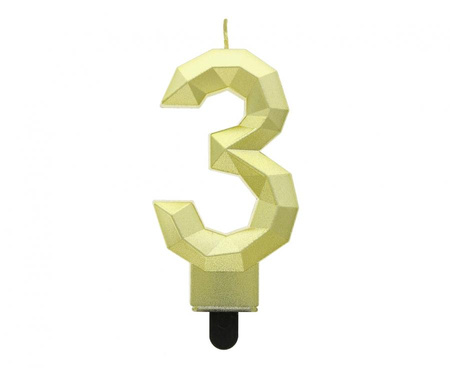 #SC21 Świeczka cyferka 3 - Diament, metalik złoty, 7.6 cm