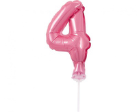 #BFC1 Balon foliowy 13 cm na patyczku "Cyfra 4", różowa KK