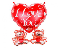 #BFK Balon foliowy Serce "I love you'' z misiami, 43x48cm
