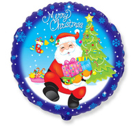 #BFK Balon foliowy 18" FX - Merry Christmas - Mikołaj z prezentami (okrągły), niepakowany