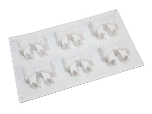 Forma silikonowa do monoporcji czekolady KOKARDKI KOKARDY – widok całej formy z sześcioma gniazdami w kształcie kokardek