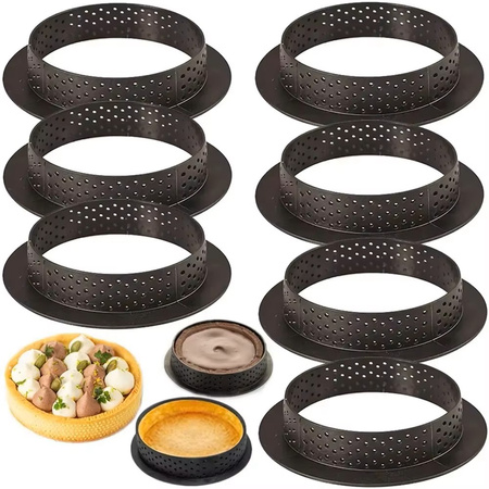 Zestaw 6 szt. rantów perforowanych do tartaletek — ringi do tarty 8 cm (wys. 2 cm)