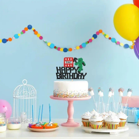 Papierowy topper na tort HAPPY BIRTHDAY MINECRAFT