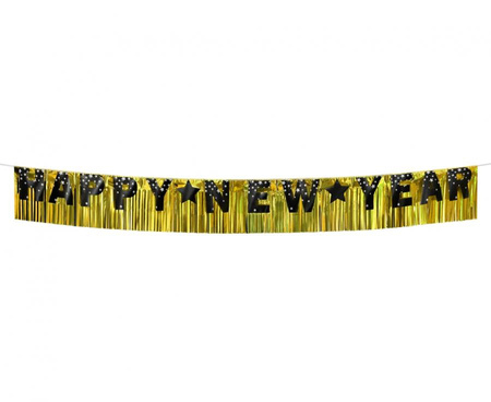 #DEGI Girlanda papierowa B&C Happy New Year, złote tło, 180x22 cm