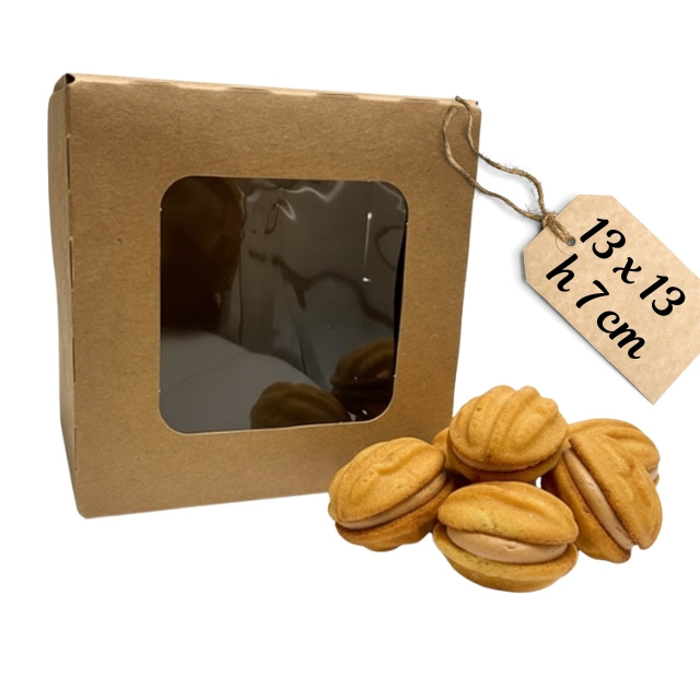 Pudełko na ciasto bento cake z okienkiem 13x13x7 cm KRAFT – widok ogólny