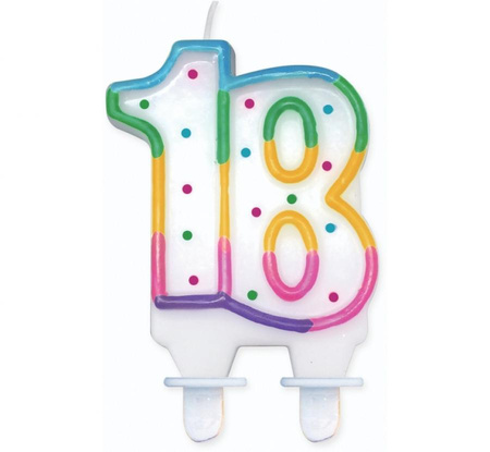 #SC29 Świeczka cyferka z kropeczkami "18", 8 cm KK