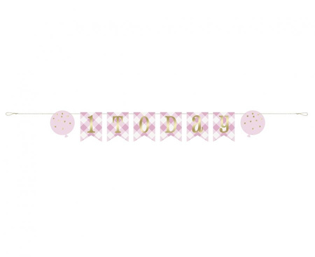 #DEBA Banner papierowy Gingham 1st Today Birthday, różowy, 183 cm KK