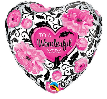 #BFK Balon foliowy 18" QL HRT "Wonderful Mum Floral Damask" KK