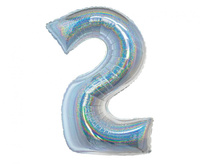 #BFC23 Balon foliowy B&C, Cyfra 2, holograficzna srebrna, 76 cm KK