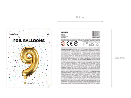 Balon foliowy Cyfra ''9'', 35cm, złoty