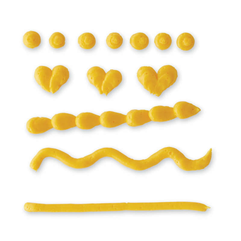 Przykładowe wzory z tylki okrągłej Wilton 4 – kropki, serduszka, linie