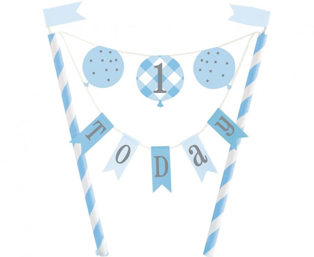 #DETO Dekoracja na tort Topper Gingham 1st Birthday, niebieska KK