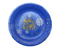 #ZTA_GD Talerzyki papierowe Hello Winter Navy Blue, certyfikat FSC, 18 cm/ 6 szt. KK