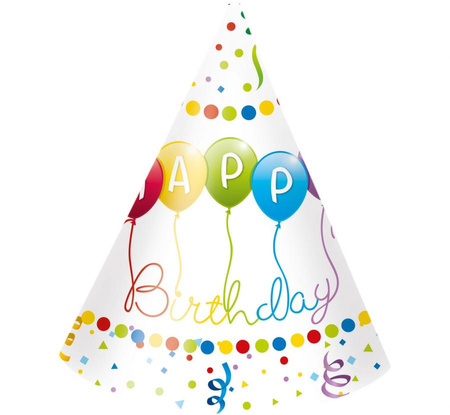 #STAI Czapeczki papierowe Happy Birthday Streamers, 6 szt.