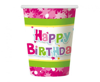 #ZKU_GD Kubeczki papierowe Happy Birthday różowe, 270ml/6 szt.