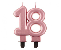 #SC10 Świeczka B&C cyferka, 18, metalik różowo-złota, 8.0 cm