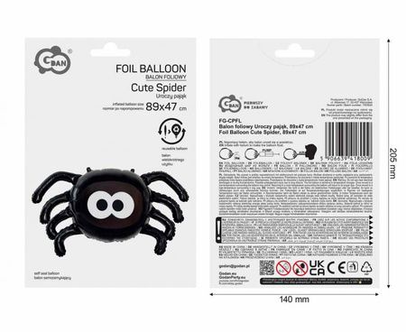 Balon foliowy Uroczy pająk, 89x47 cm Halloween
