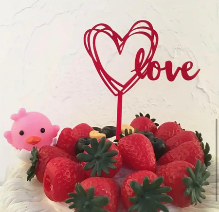Topper na muffinki tort LOVE 10x11 cm CZERWONY