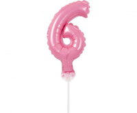 #BFC1 Balon foliowy 13 cm na patyczku "Cyfra 6", różowa KK