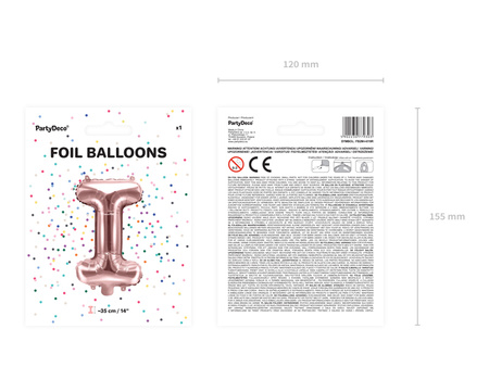 Balon foliowy Litera ''I'', 35cm, różowe złoto