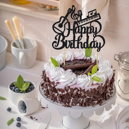 Topper na tort Happy Birthday MUZYKA PIANINO GITARA