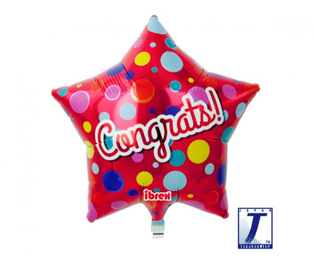 #BFK Balon Ibrex Hel, gwiazda 15", Congrats dots, metallic red, packed