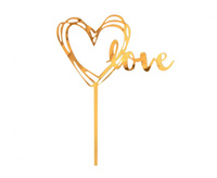#DETO Dekoracja akrylowa na tort Love, złota, 13x10 cm