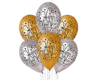 #BL Balony Premium "Happy New Year", złote i srebrne, 12" / 6 szt.