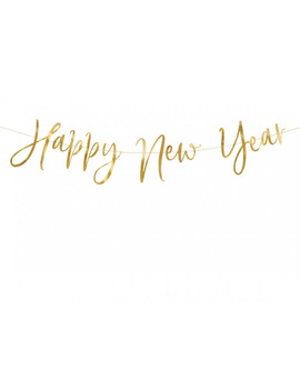 Baner Happy New Year, złoty, 66x18cm