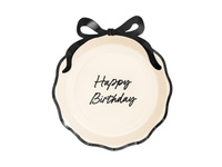 Talerzyki papierowe Happy Birthday z kokardką, mix, 24 cm (1 op. / 6 szt.)
