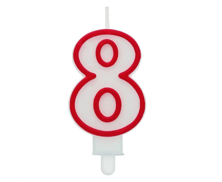 #SC1 Świeczka cyferka "8", czerwony kontur 7 cm