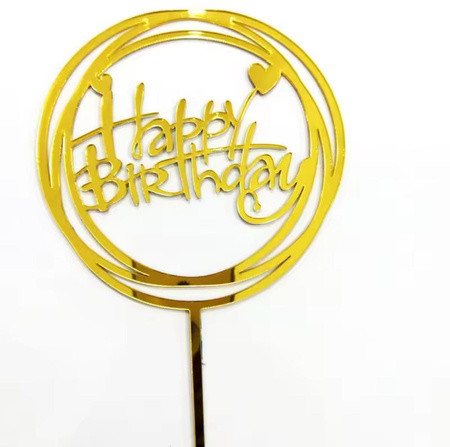 Topper na tort urodzinowy złoty HAPPY BIRTHDAY  11,5x9,5 cm WZ. III