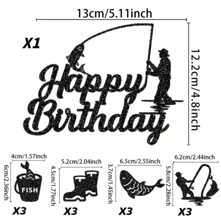 Papierowy topper na tort HAPPY BIRTHDAY DLA WĘDKARZA RYBY