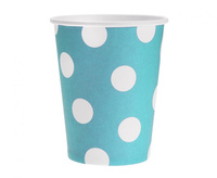 #ZKU_GD Kubeczki pap. błękitne, groszki białe, 270ml/6 szt.
