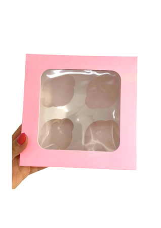 Pudełko na 4 muffinki babeczki 18x18x10 cm RÓŻOWE