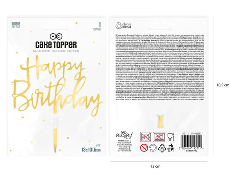 Topper na tort Happy Birthday ZŁOTY Part Pal