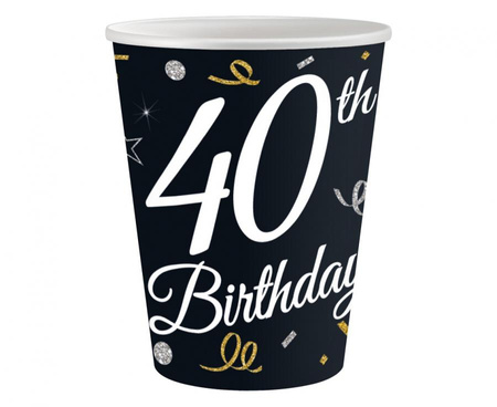#ZKU_GD Kubeczki papierowe B&C 40 Birthday, 250 ml/ 6 szt. KK