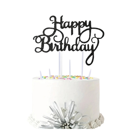 Papierowy topper na tort HAPPY BIRTHDAY CZARNY WZ.II