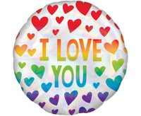 #BFK Balon foliowy 18'' CIR - I love You, Holo Rainbow Hearts, zapakowany