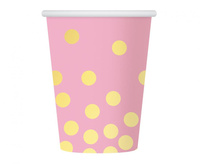 #ZKU_GD Kubeczki papierowe "Złote groszki", różowe, 270 ml, 6 szt. KK