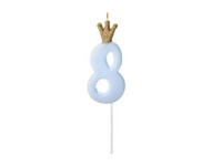 Świeczka urodzinowa Cyferka 8, jasny niebieski, 9.5cm Party Deco
