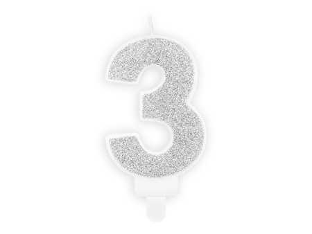 Świeczka urodzinowa Cyferka 6, srebrny, 7cm